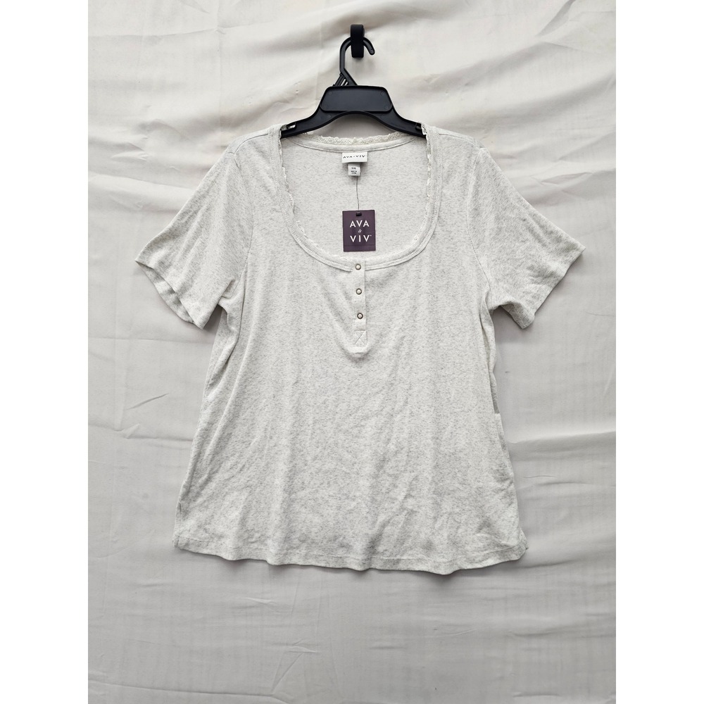 Ava & Viv Womens Henley Top Gray Cotton Blend Casual Size XXL